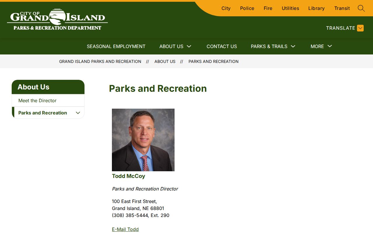 Grand Island neighbors parks and recreation cemetery information webpage