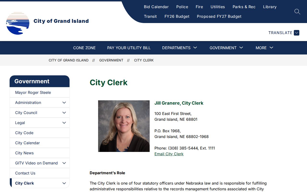 Grand Island previous residents research source showing the Grand Island City Clerk records page