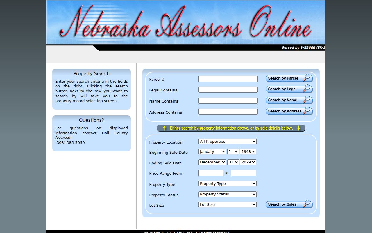 Grand Island street directory Hall County Assessor search filters