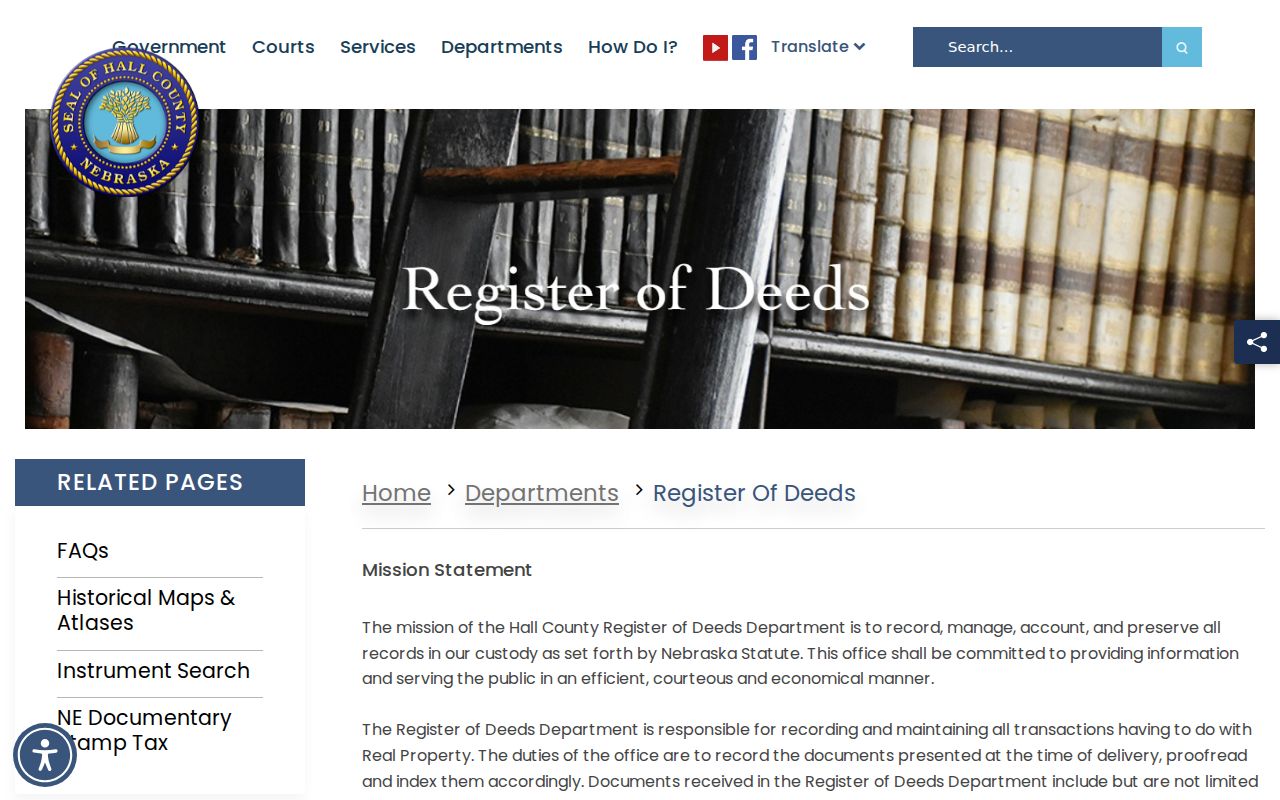 Grand Island street directory Hall County Register of Deeds records page