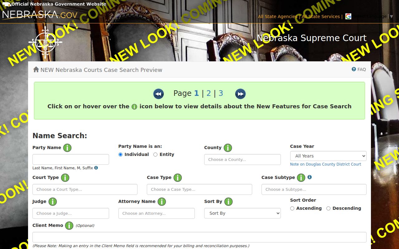 Grand Island resident lookup Nebraska JUSTICE one-time case search demonstration form
