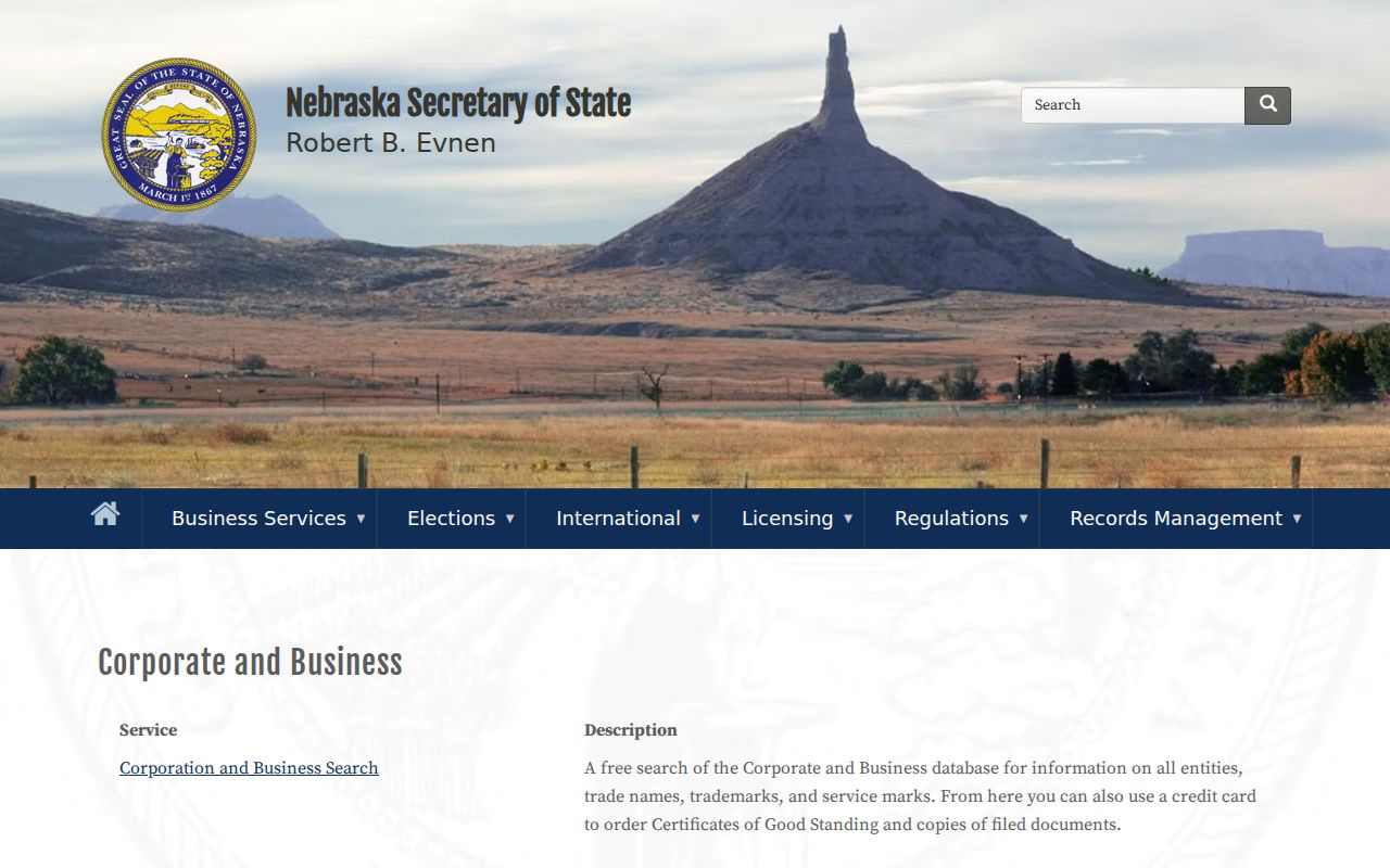 Grand Island resident lookup Nebraska Secretary of State business services search page